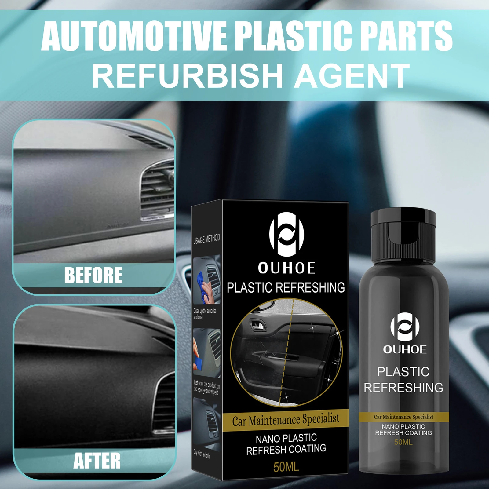 30ml/50ml agente di rivestimento rinfrescante in plastica agente di pulizia per la ristrutturazione dell'auto parti in plastica agente di ricondizionamento esterno dell'auto